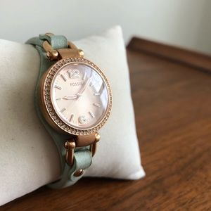 🍂Rose Gold & Mint Green Leather Fossil Watch